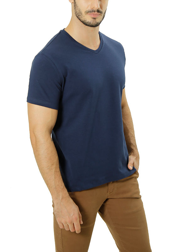 CAMISETA BÁSICA COTTON GOLA V MARINHO