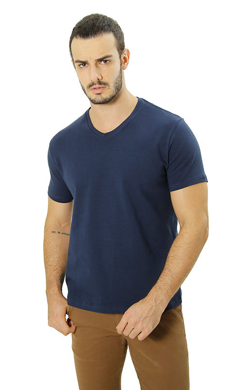 CAMISETA BÁSICA COTTON GOLA V MARINHO