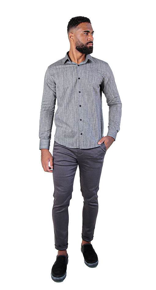 CAMISA SOCIAL MASCULINA MANGA LONGA SLIM FIT FLAMÊ PRETO