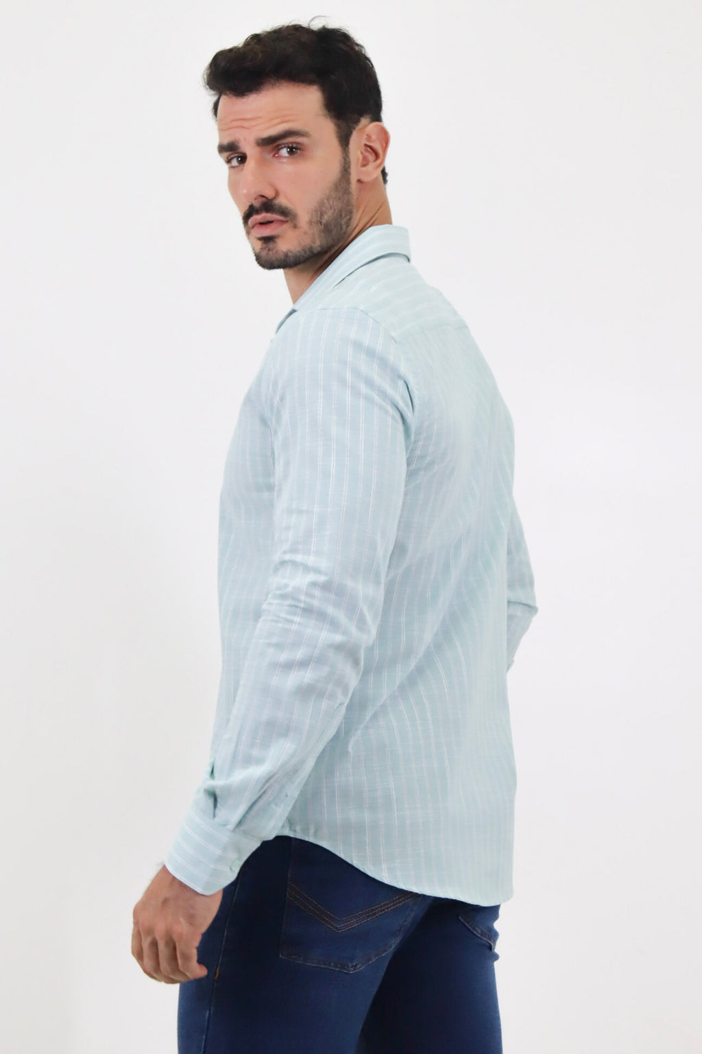 CAMISA SOCIAL MANGA LONGA SLIM FIT LISTRAS DUPLA