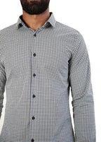 CAMISA MANGA LONGA SLIM FIT XADREZ MINI AZUL NOITE/BRANCO