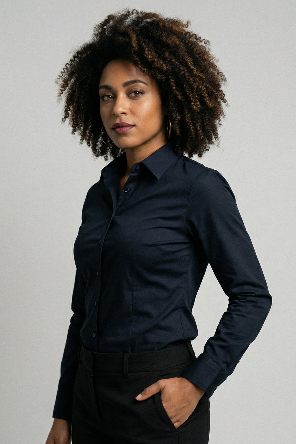 CAMISA MANGA LONGA DONNA BÁSICA COM ELASTANO
