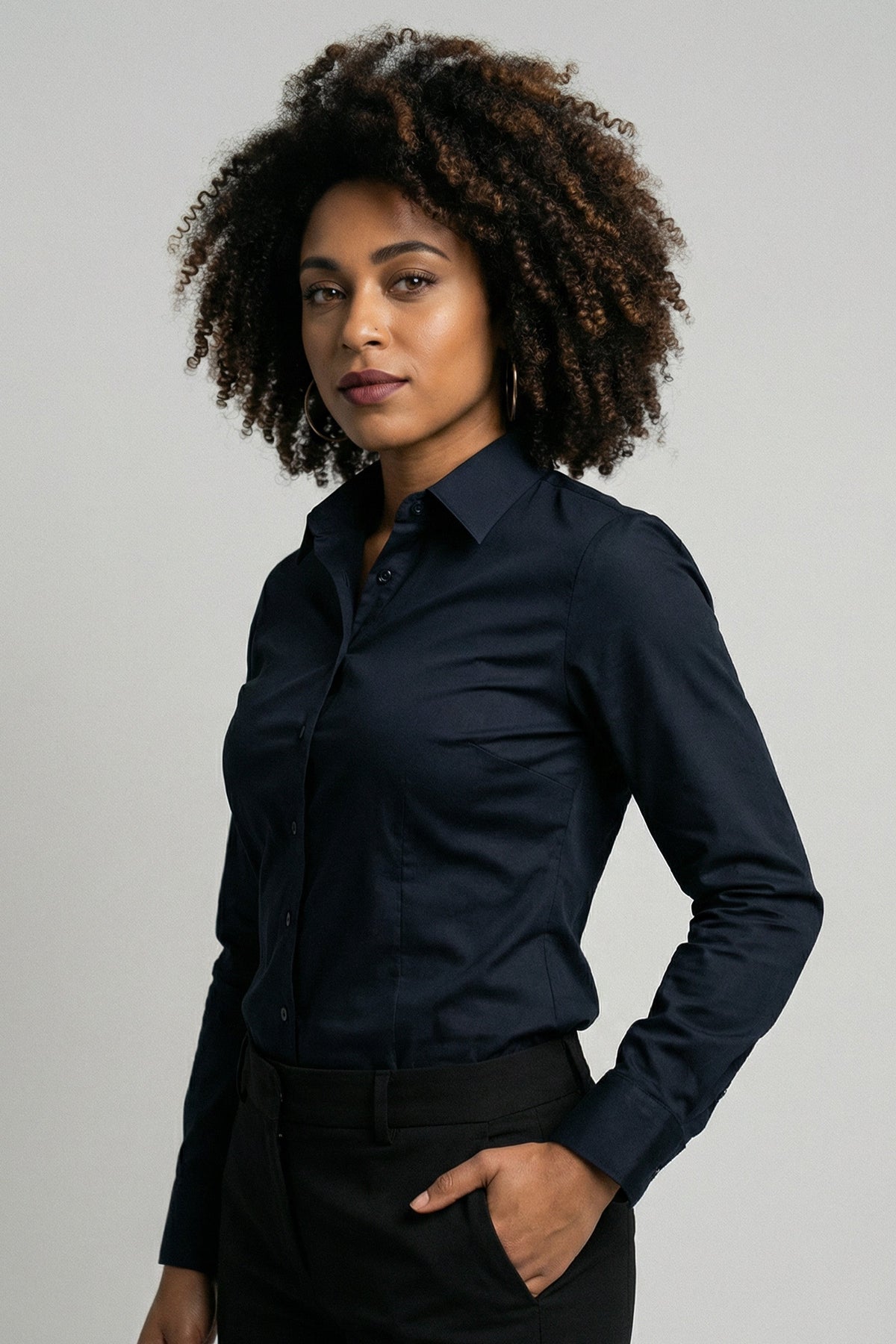 CAMISA MANGA LONGA DONNA BÁSICA COM ELASTANO