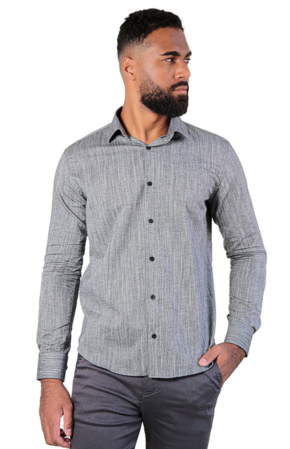 CAMISA SOCIAL MASCULINA MANGA LONGA SLIM FIT FLAMÊ PRETO