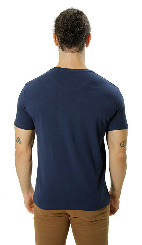 CAMISETA BÁSICA COTTON GOLA V MARINHO