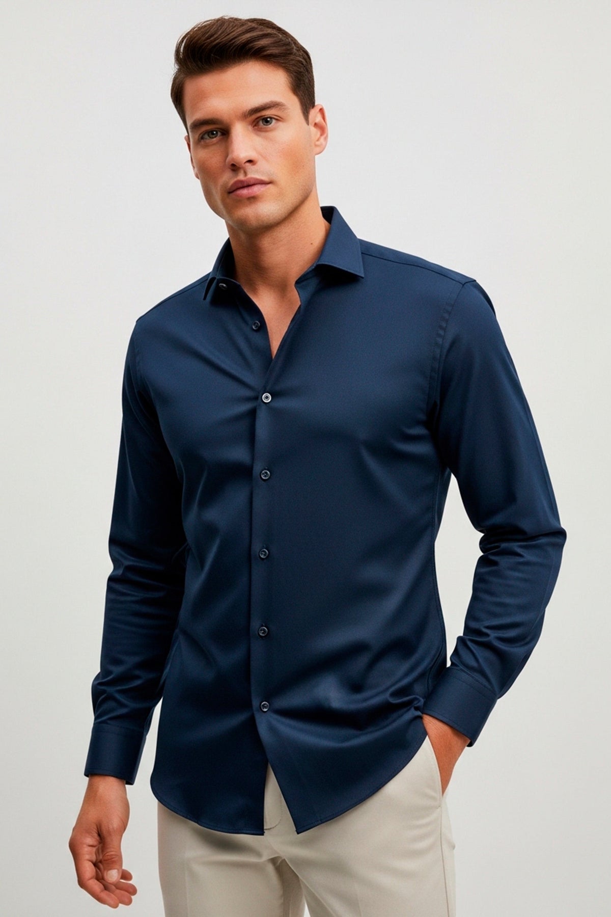 CAMISA MANGA LONGA SLIM FIT BÁSICA LISA
