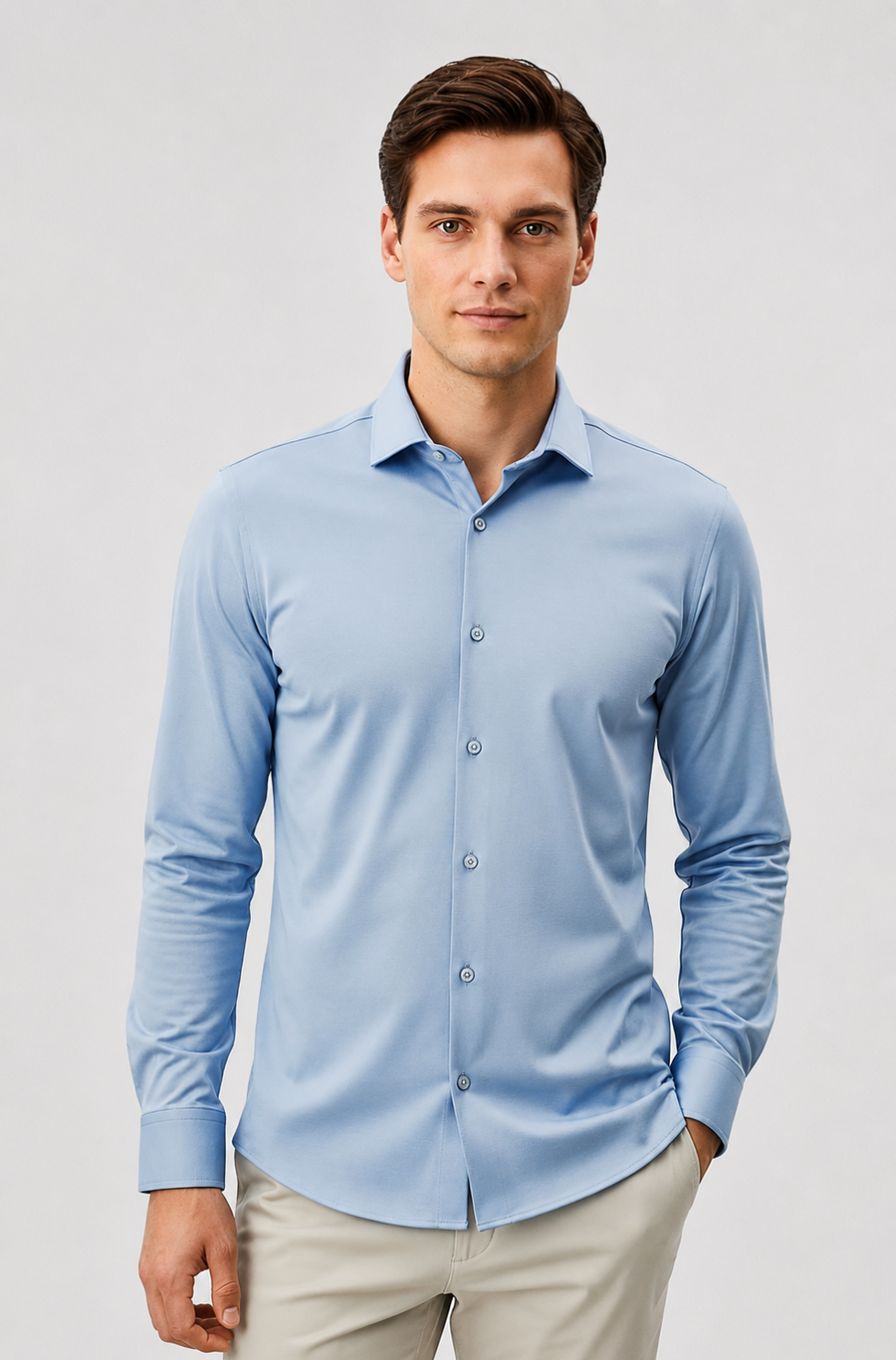 CAMISA MANGA LONGA SUPER SLIM BÁSICA COM ELASTANO