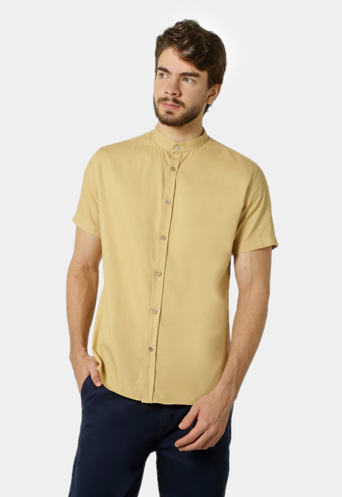 CAMISA MANGA CURTA GOLA PADRE SARJA ESTONADA