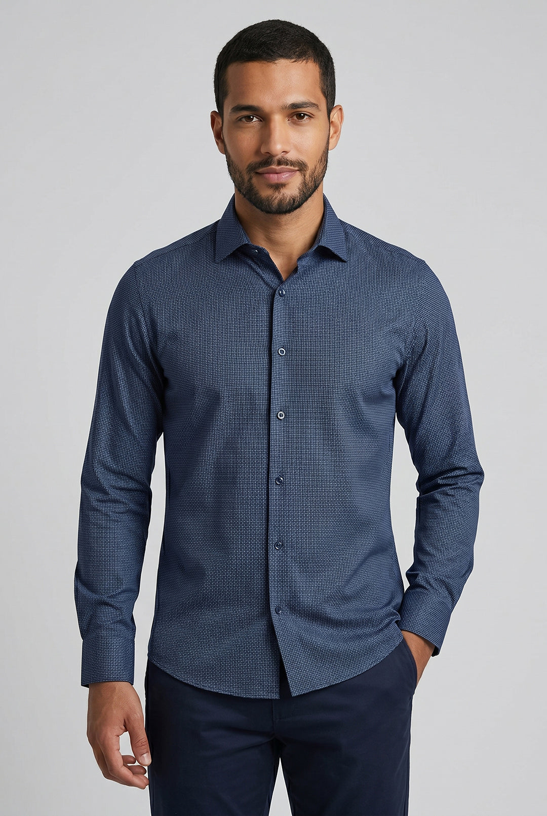 CAMISA MANGA LONGA SLIM FIT MAQUINETADO BAMBU