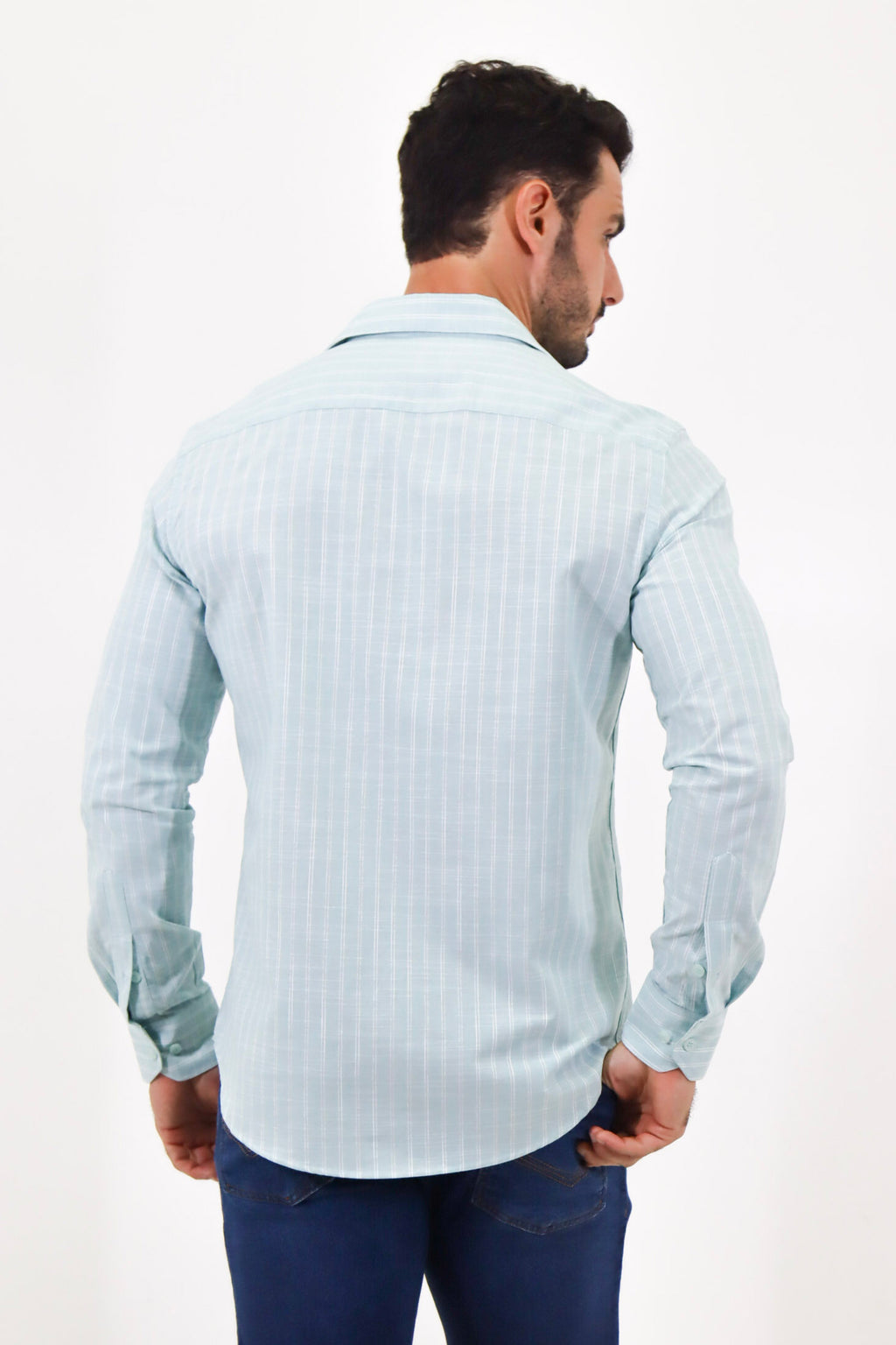 CAMISA SOCIAL MANGA LONGA SLIM FIT LISTRAS DUPLA